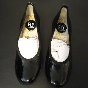 Fly London Shiny Black Heels- NEW- Size 37.